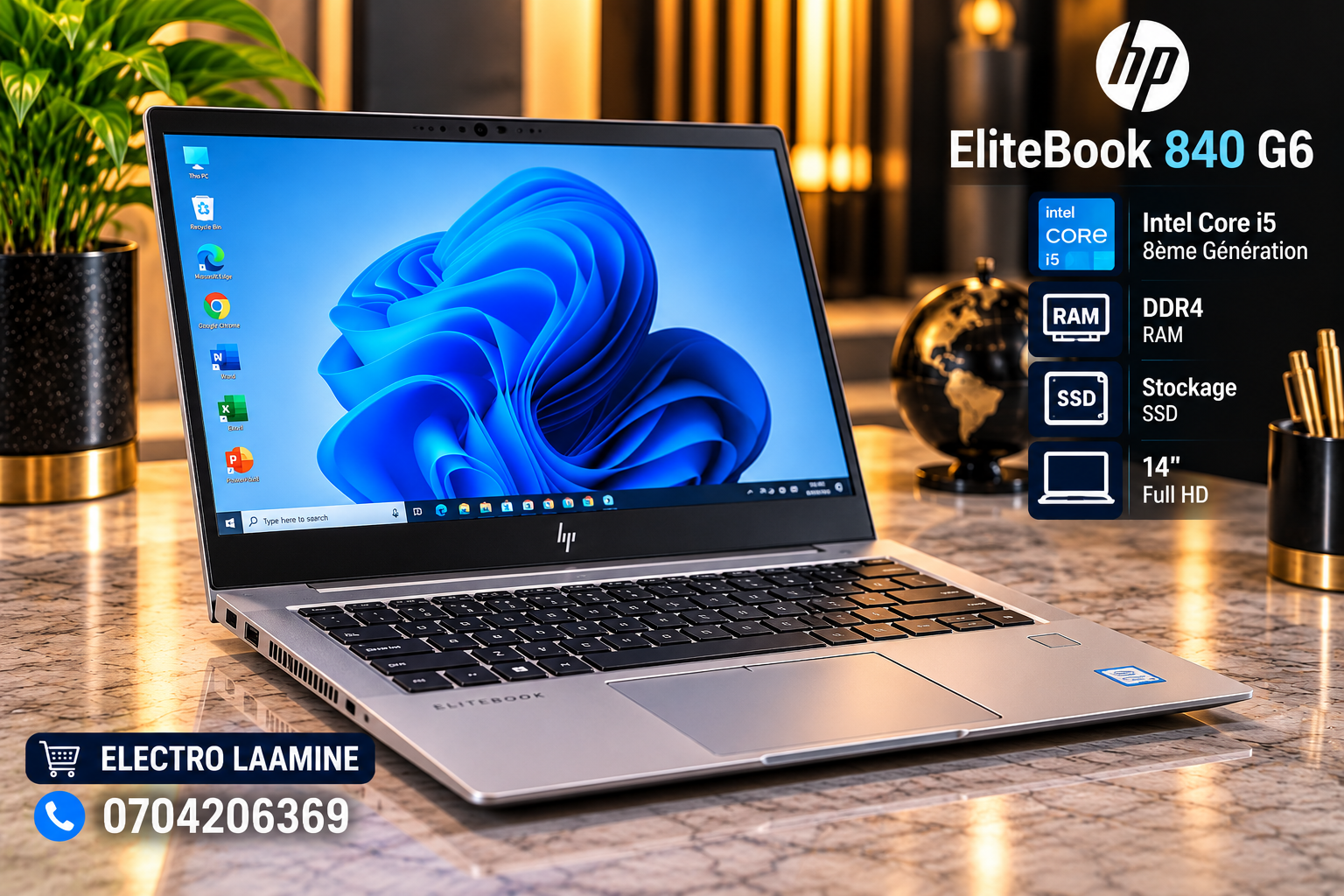 HP EliteBook 840 G6 – Intel Core i5 8ème Génération – 8GB RAM – 256GB SSD NVMe